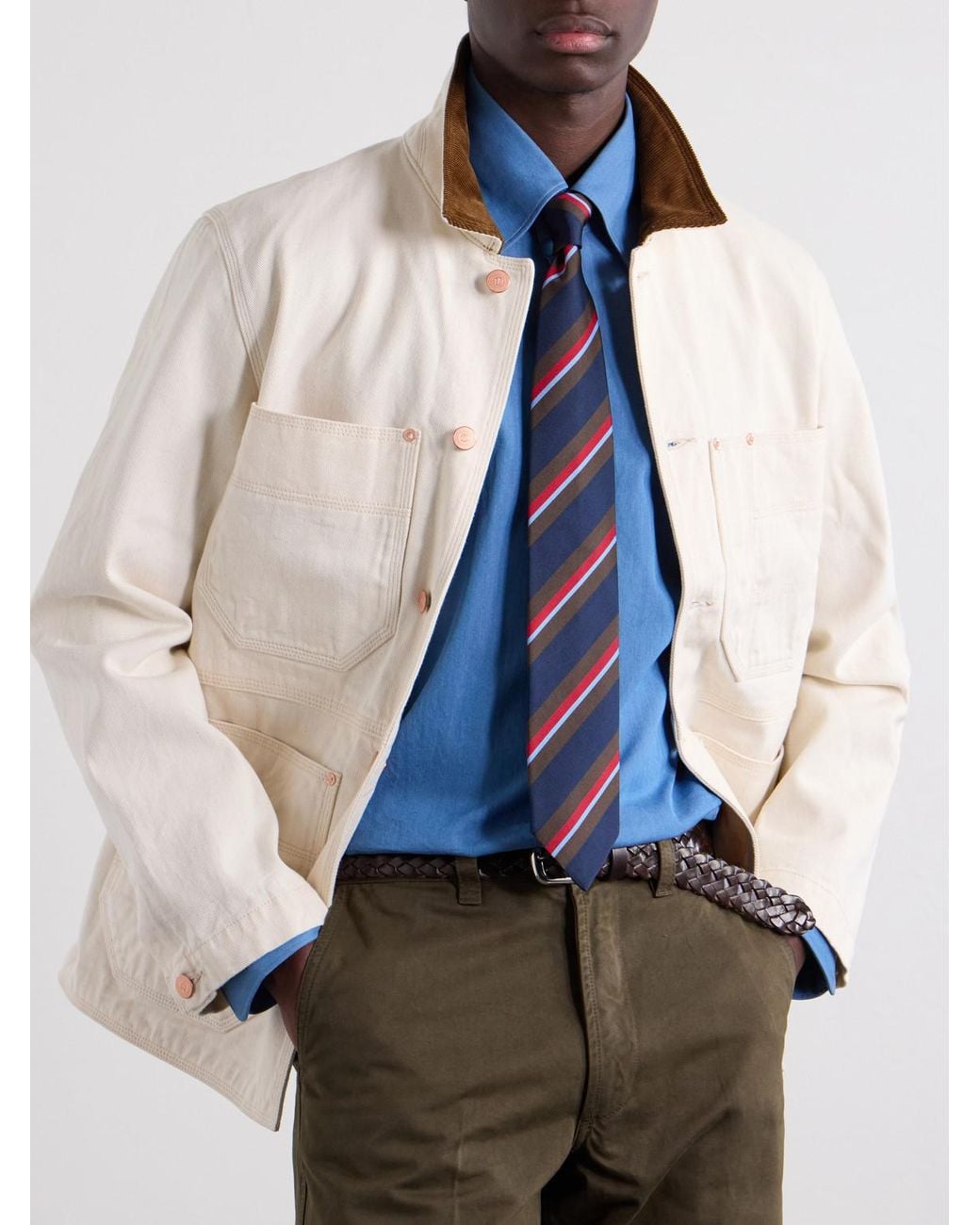 Drake's White 7Cm Striped Silk And Cotton-Blend Tie for men