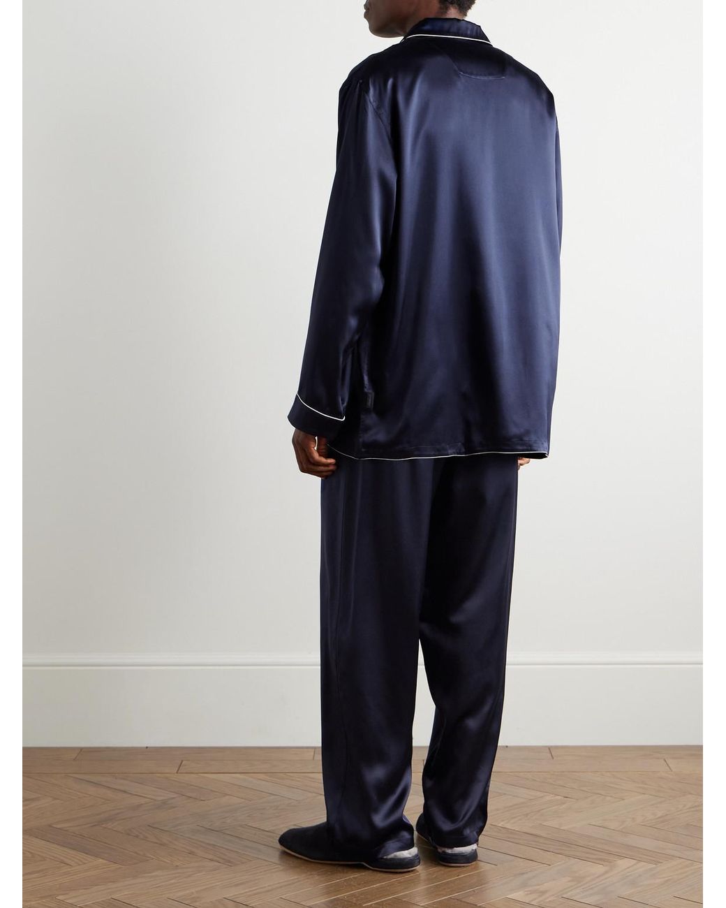 Zimmerli of Switzerland Blue Silk-Satin Pyjama Set for men