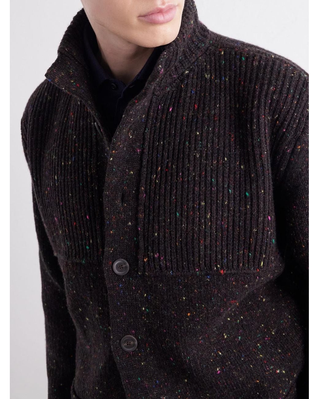 Inis Meáin Black Storm Merino Wool And Cashmere-Blend Cardigan for men