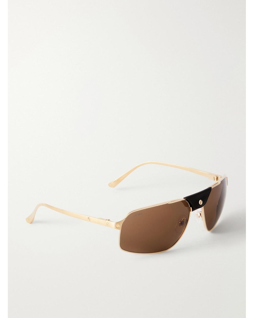 Cartier Brown Santos De Cartier Aviator-Style Leather-Trimmed-Tone Sunglasses for men