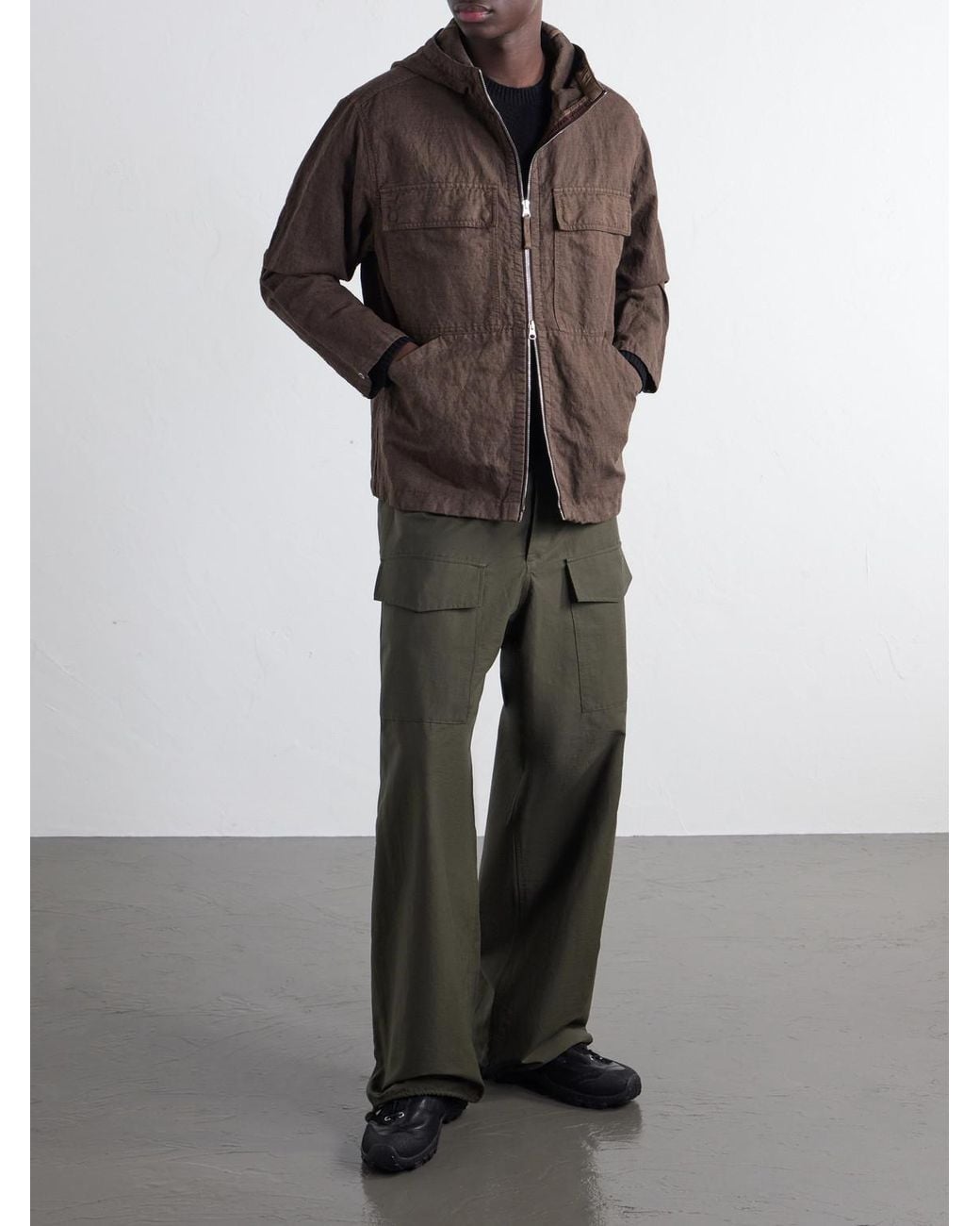 Stone Island Brown Hooded Garment-Dyed Diagonal Cotton Wool-Tc Jacket for men