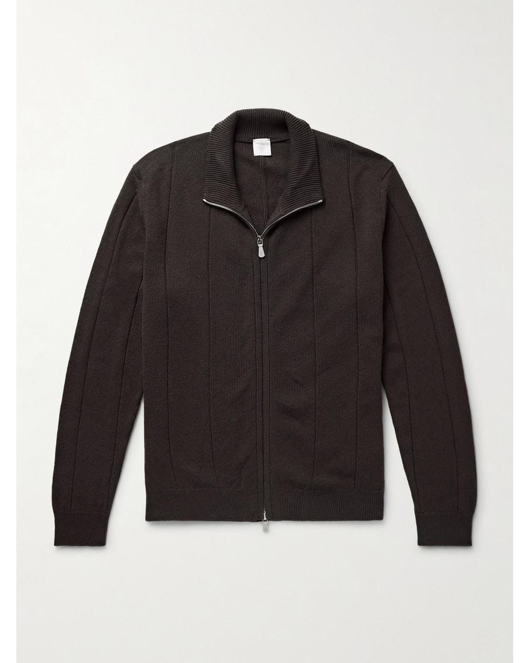 Eleventy Black Ribbed Wool Zip-up Cardigan for men