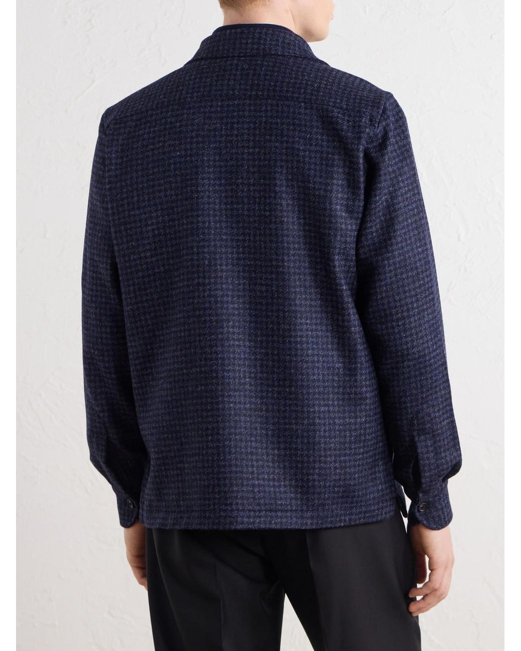 De Petrillo Blue Houndstooth Virgin Wool Overshirt for men