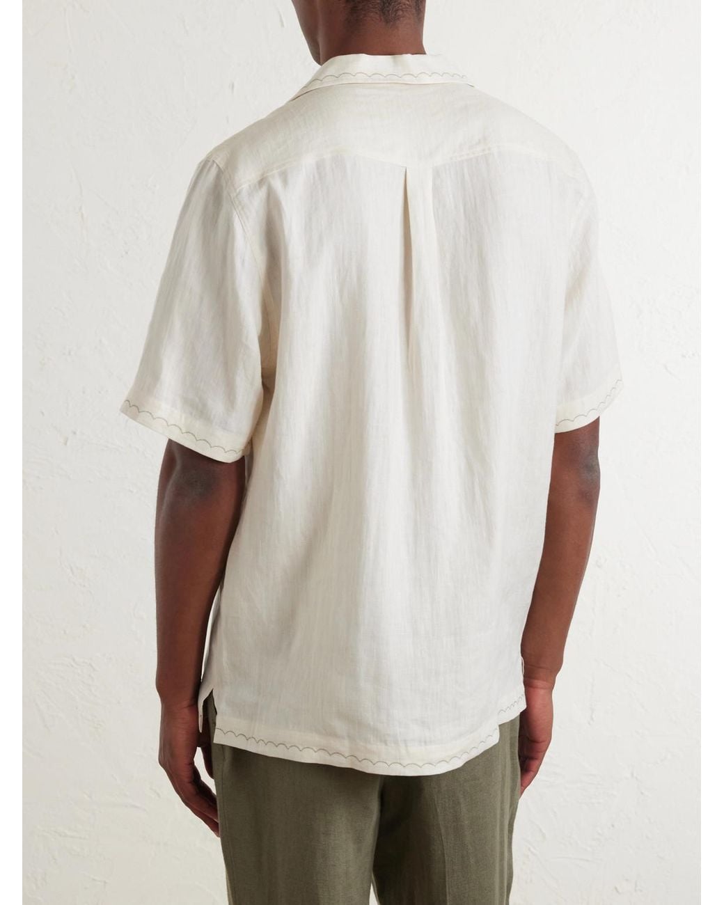 Frescobol Carioca White Alves Embroidered Linen Shirt for men