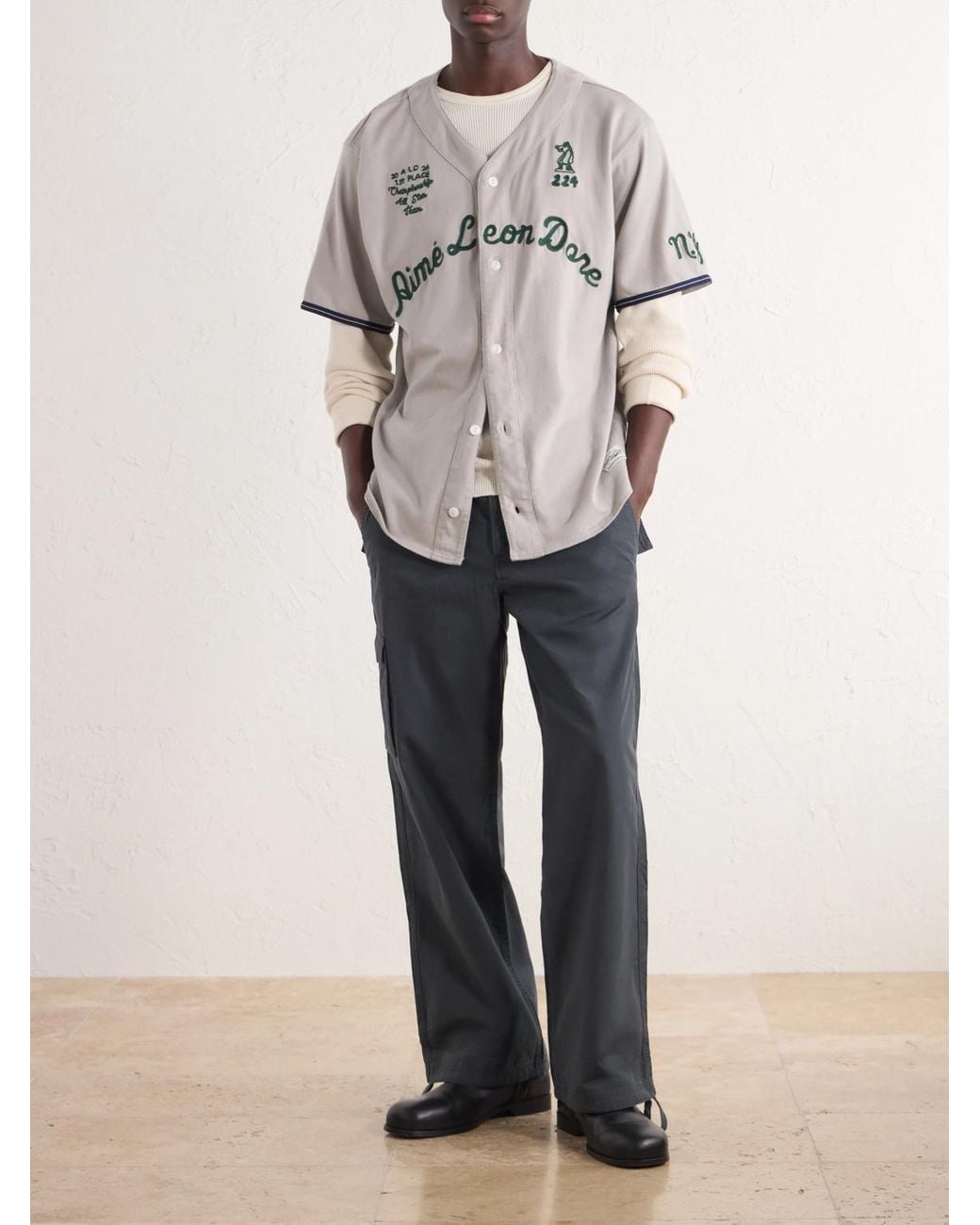 Aimé Leon Dore Gray Logo-embroidered Cotton Shirt for men