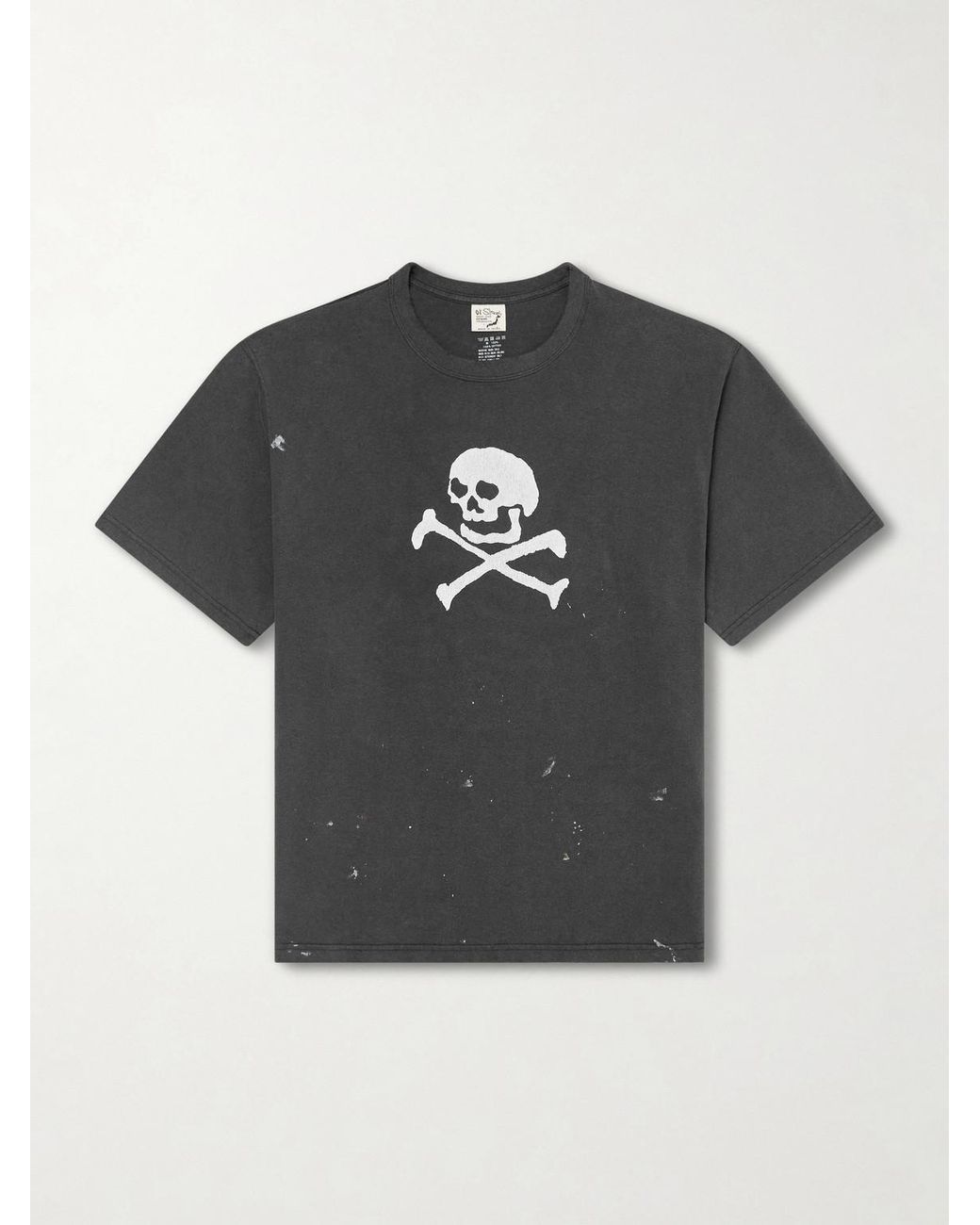 Orslow Black Vintage Fade Printed Paint-splattered Cotton-jersey T-shirt for men