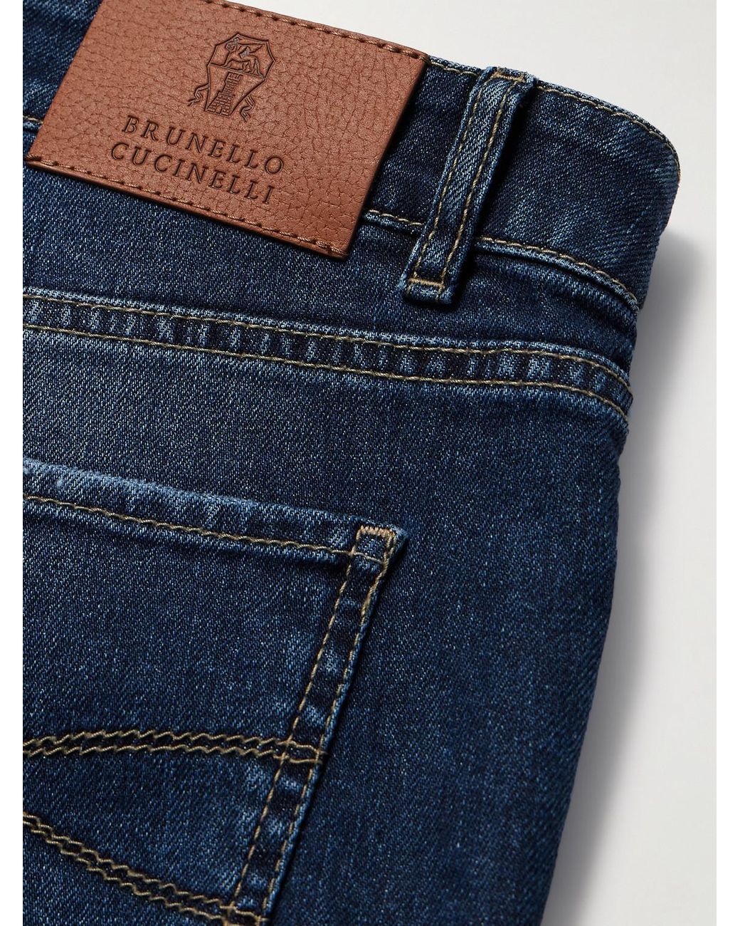 Brunello Cucinelli Blue Slim-Fit Straight-Leg Logo-Embroidered Jeans for men
