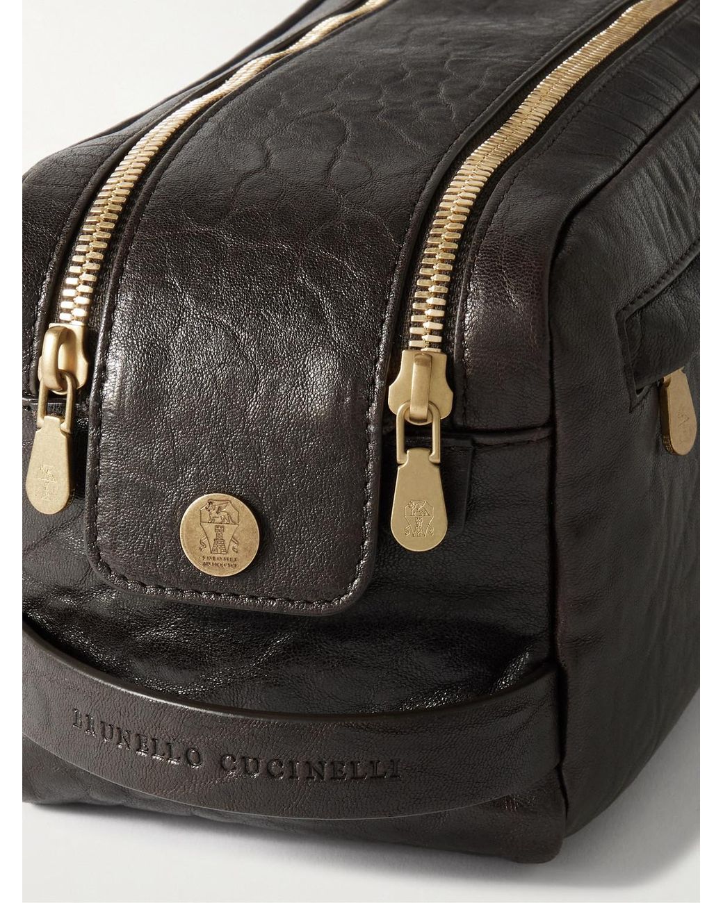Brunello Cucinelli Black Textured-Leather Wash Bag for men