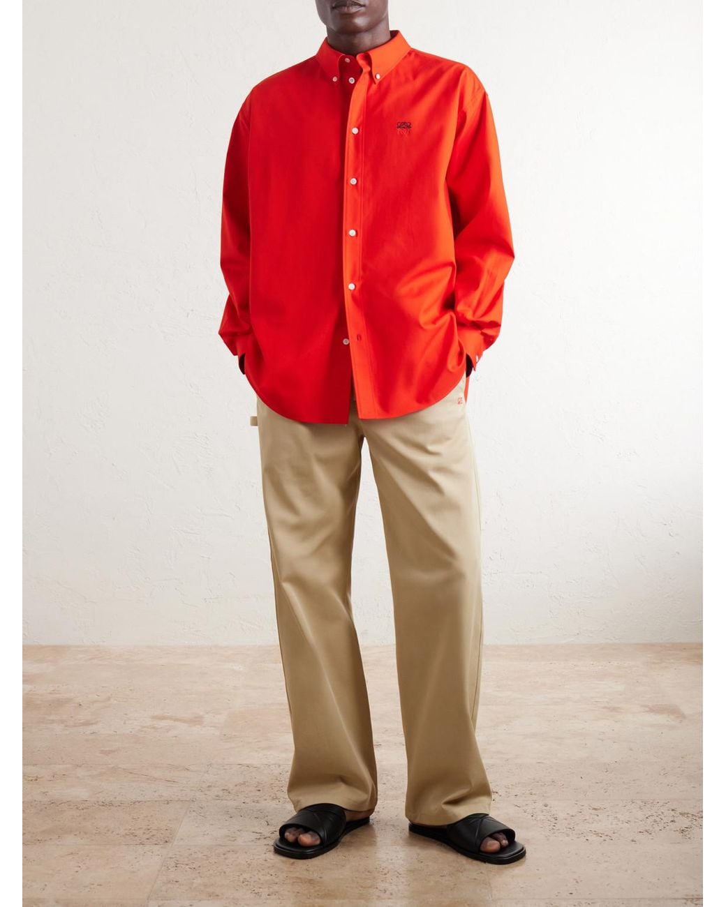 Loewe Orange Anagram-embroidered Cotton Shirt for men