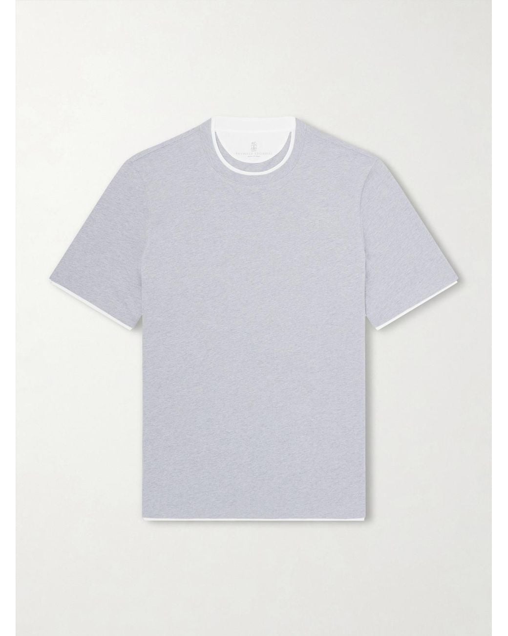 Brunello Cucinelli Gray Layered Cotton-Jersey T-Shirt for men