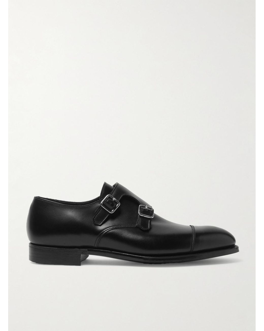 George Cleverley Black Thomas Cap-Toe Leather Monk-Strap Shoes for men