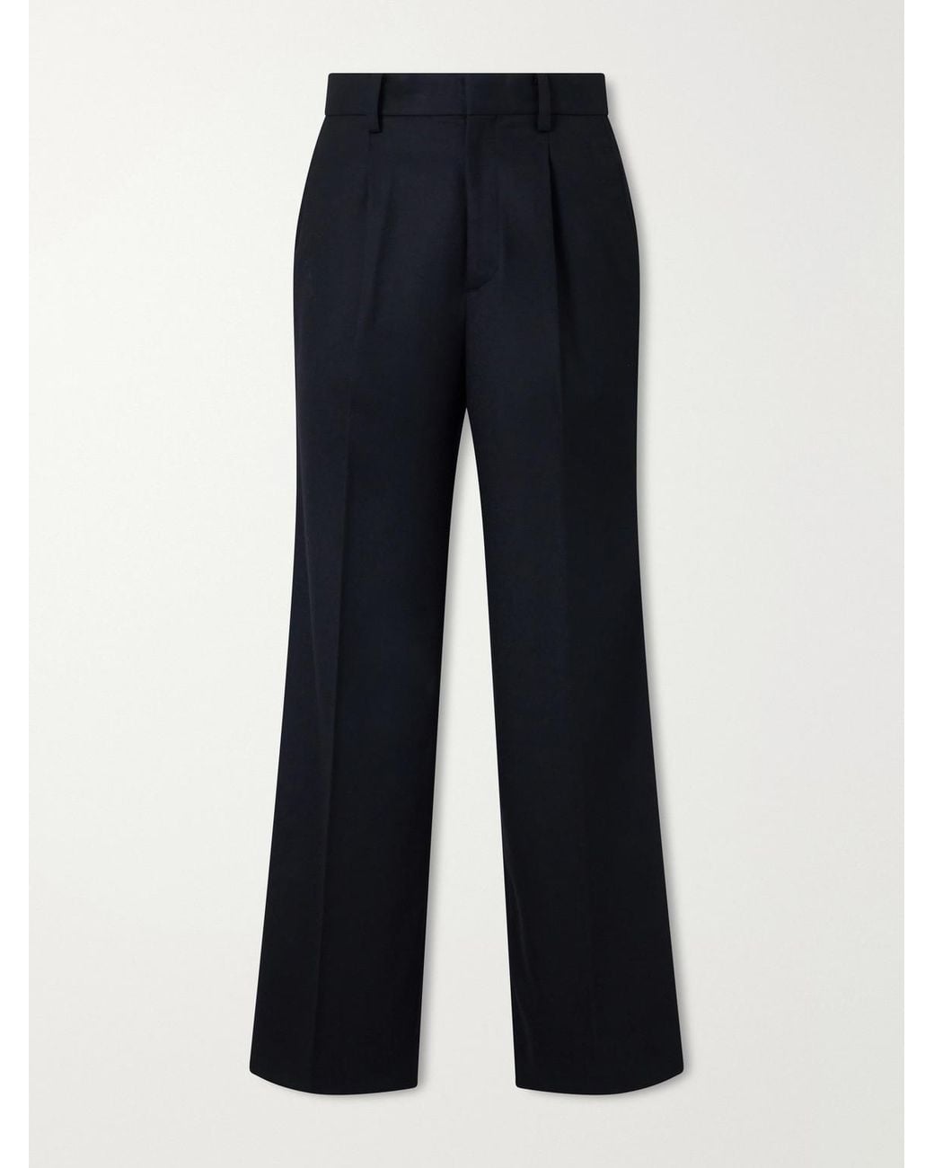 Ssstein Blue Straight-Leg Pleated Wool-Blend Flannel Trousers for men