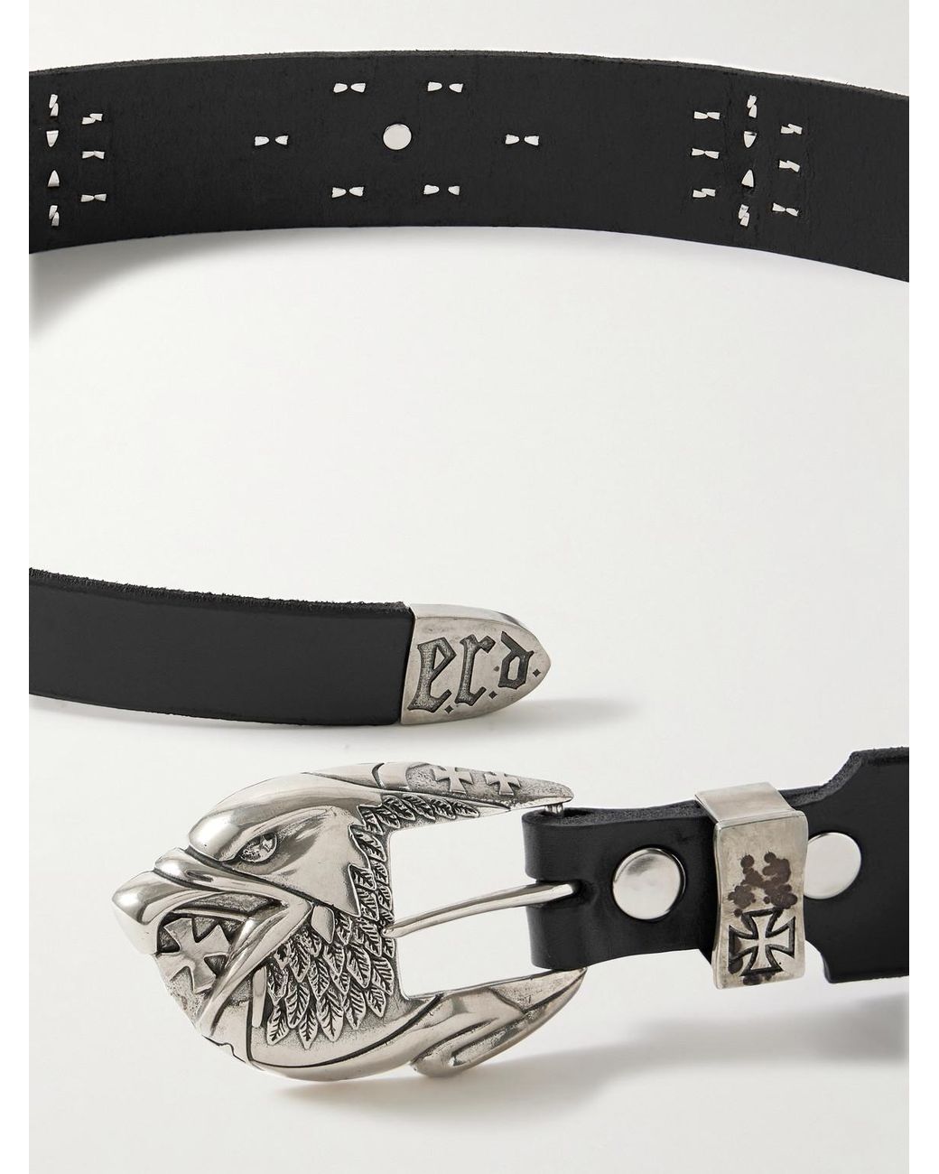 Enfants Riches Deprimes Black 4.5Cm Eagle Petit Iron Cross Studded Leather Belt for men