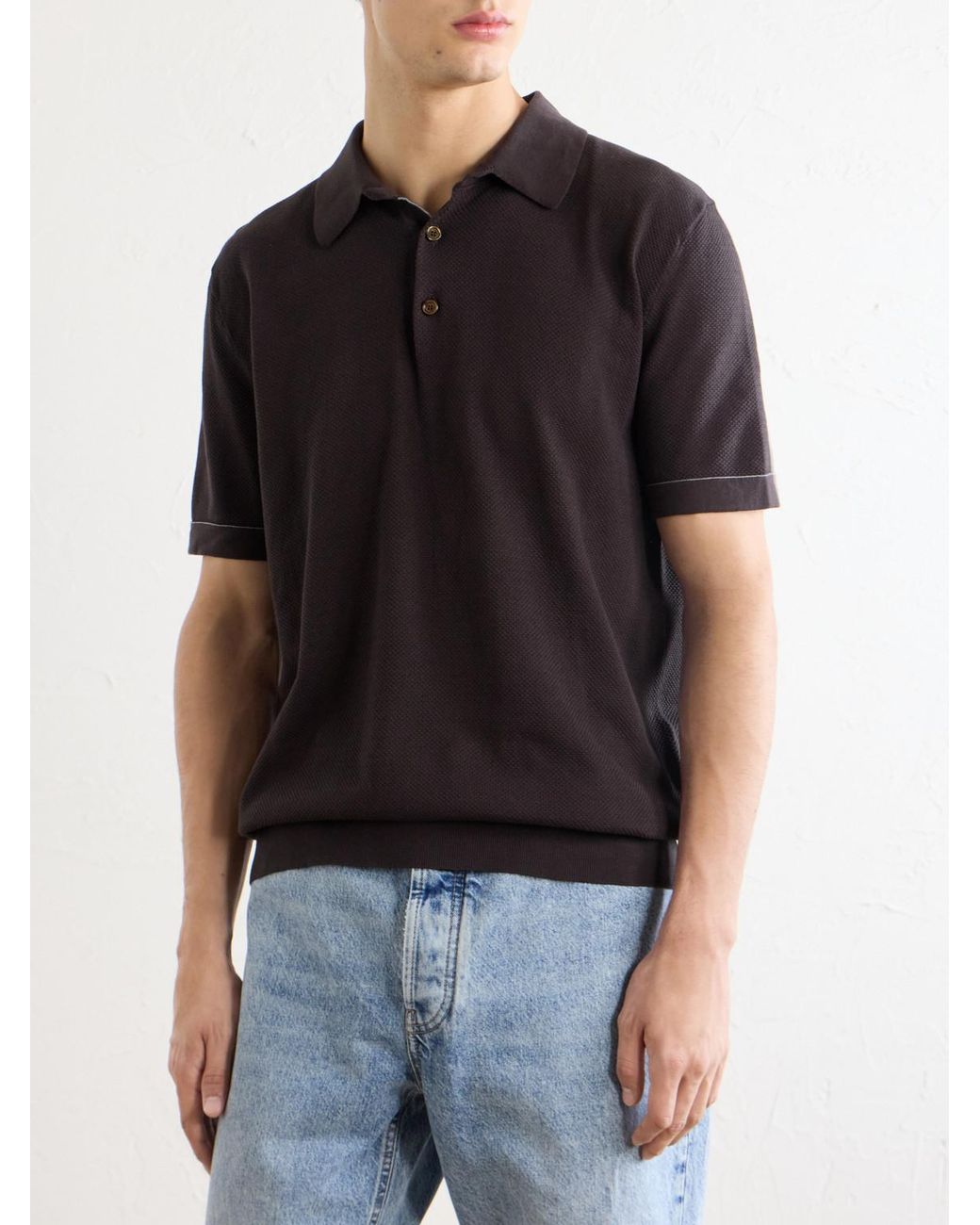 Brioni Black Cotton-Piqué Polo Shirt for men