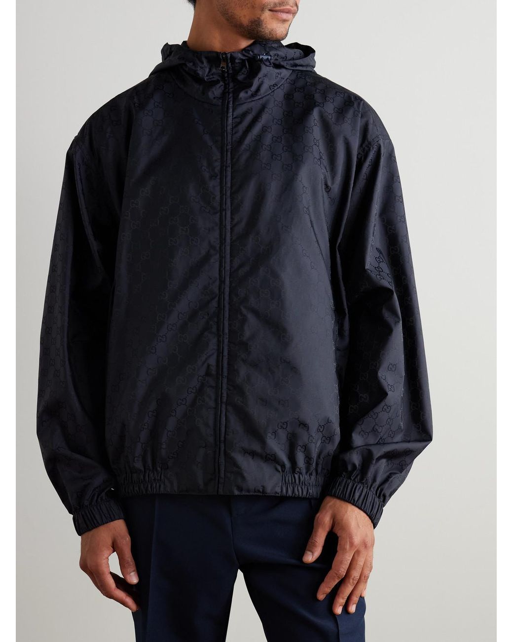 Gucci Blue Gg Logo-Jacquard Shell Hooded Jacket for men