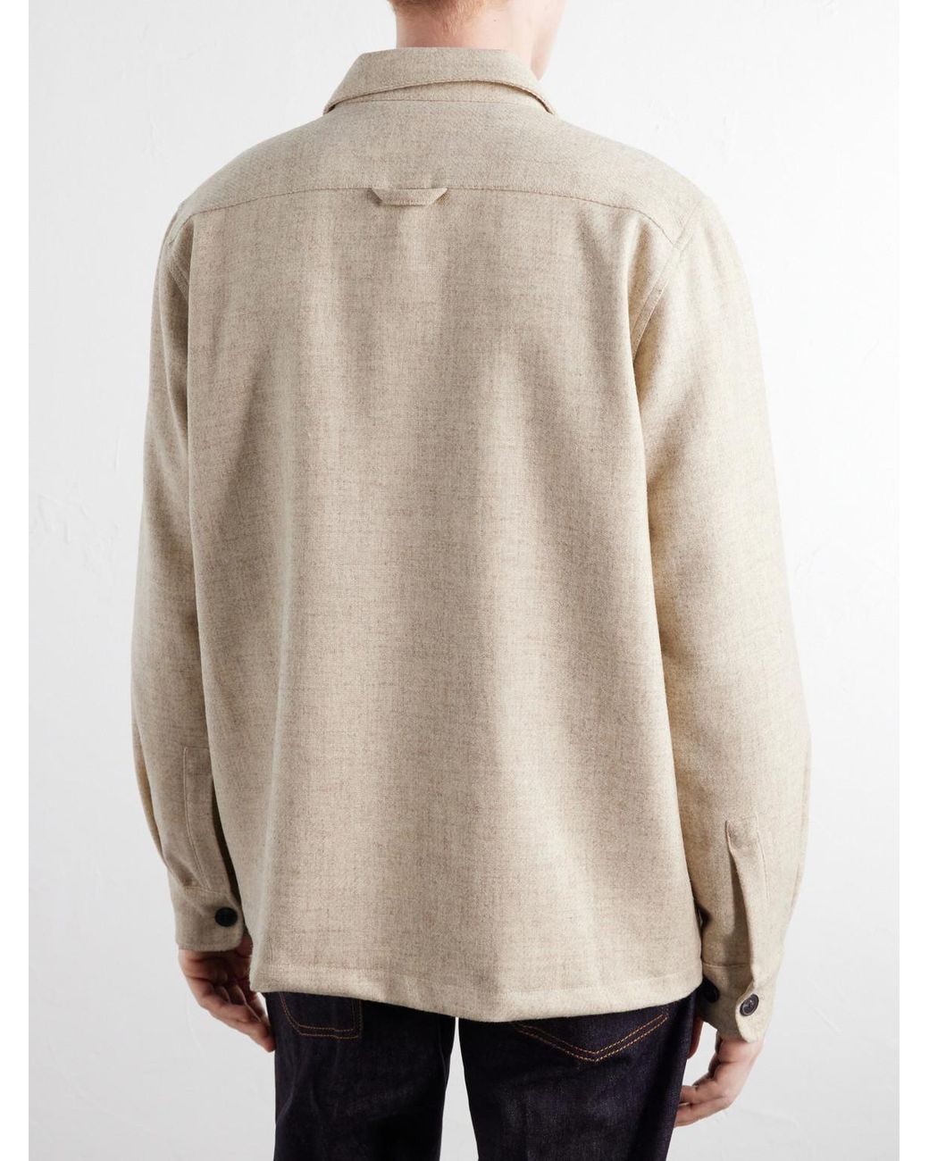 Portuguese Flannel Natural Wool-Tweed Overshirt for men