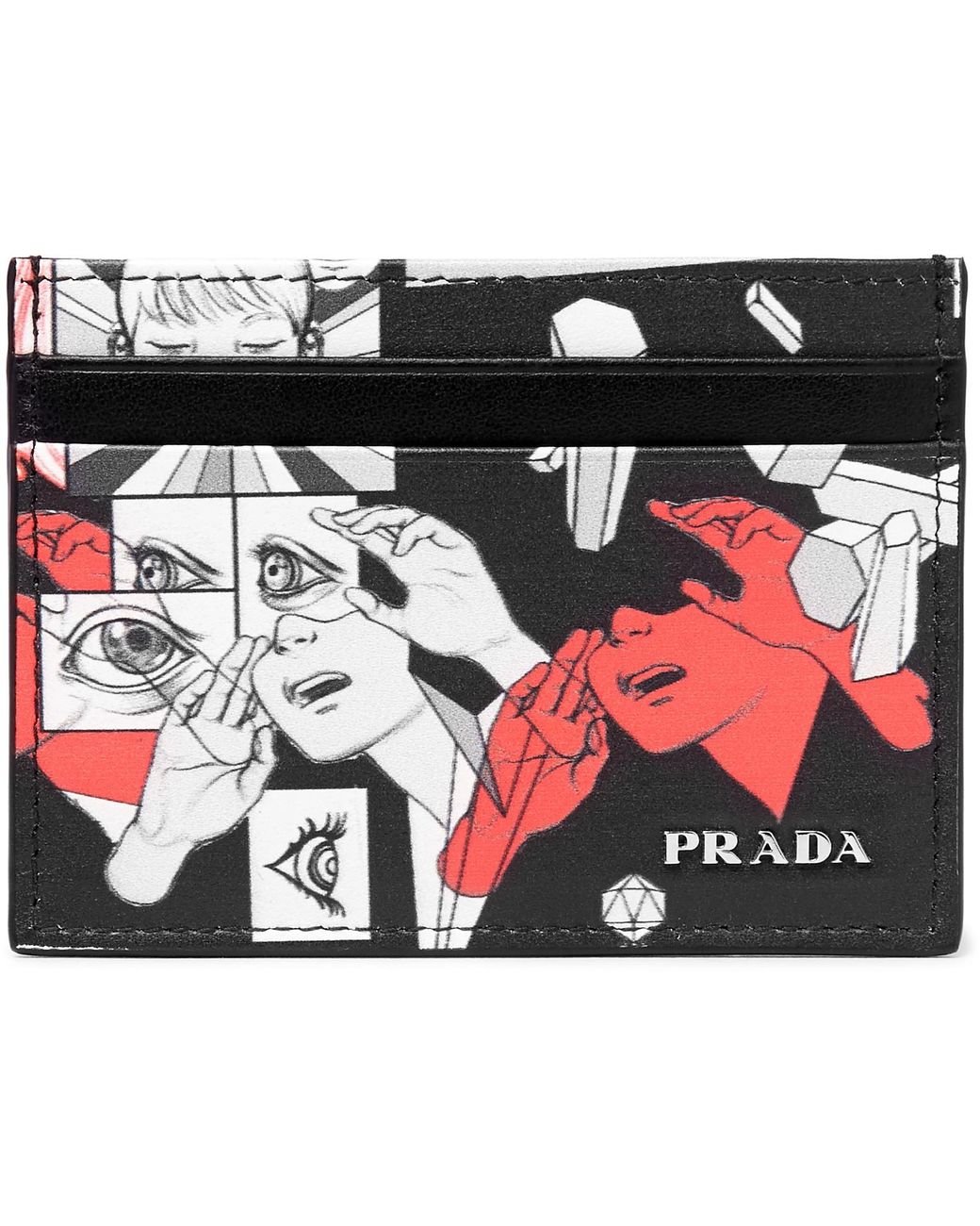 Prada Printed Leather Cardholder in Black for Men Lyst