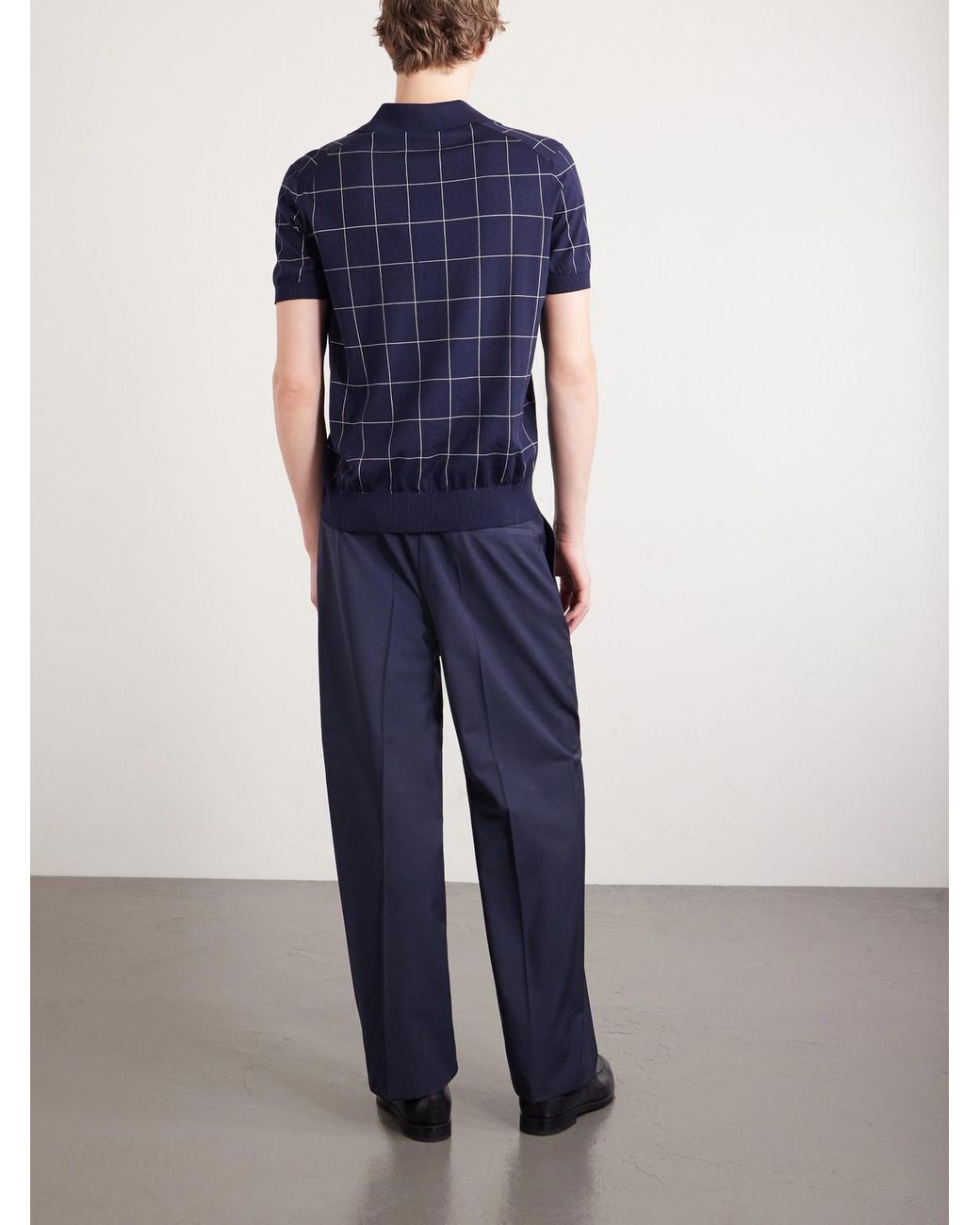 Dunhill Blue Checked Cotton And Mulberry Silk-Blend Jacquard Polo Shirt for men