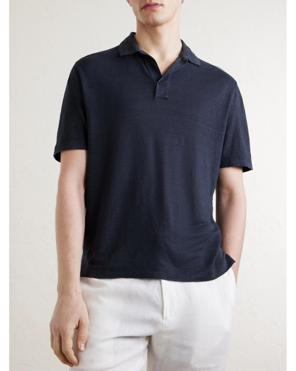 Canali Blue Linen Polo Shirt for men