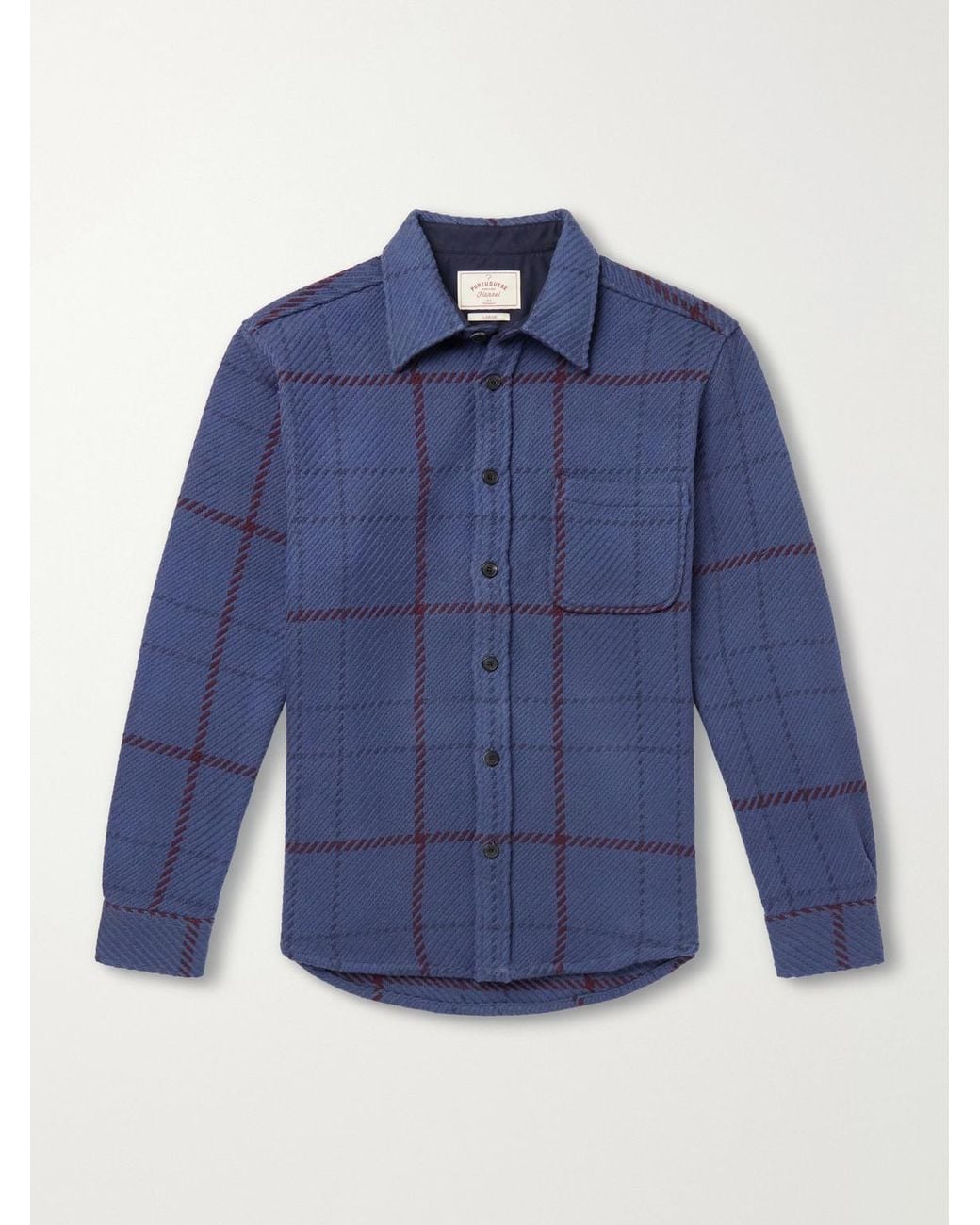 Portuguese Flannel Blue Upper Checked Cotton-woven Overshirt for men