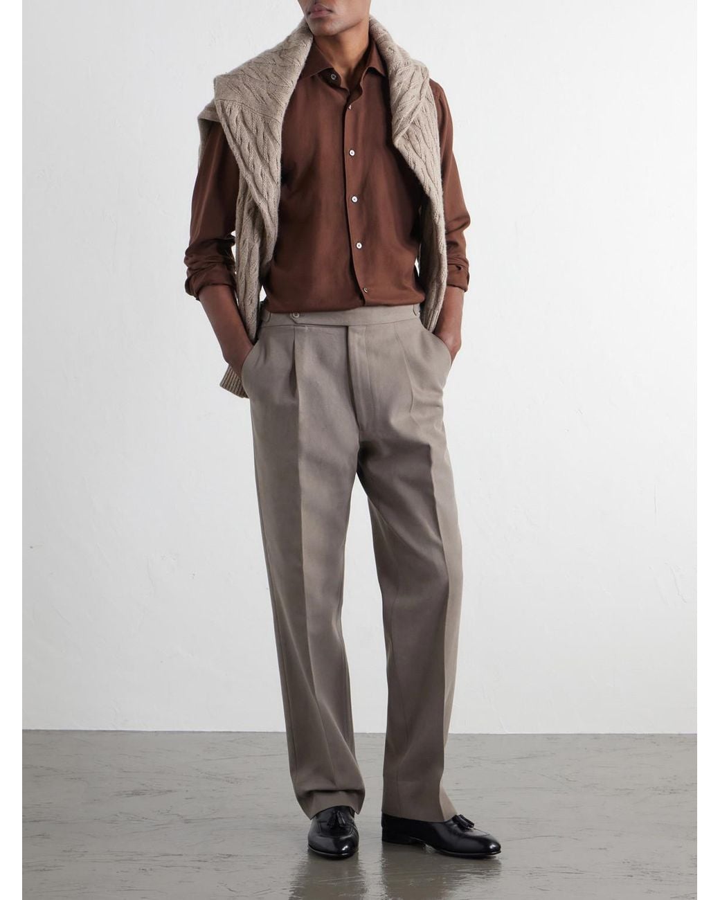 Zegna Brown Cotton And Cashmere-Blend Twill Shirt for men