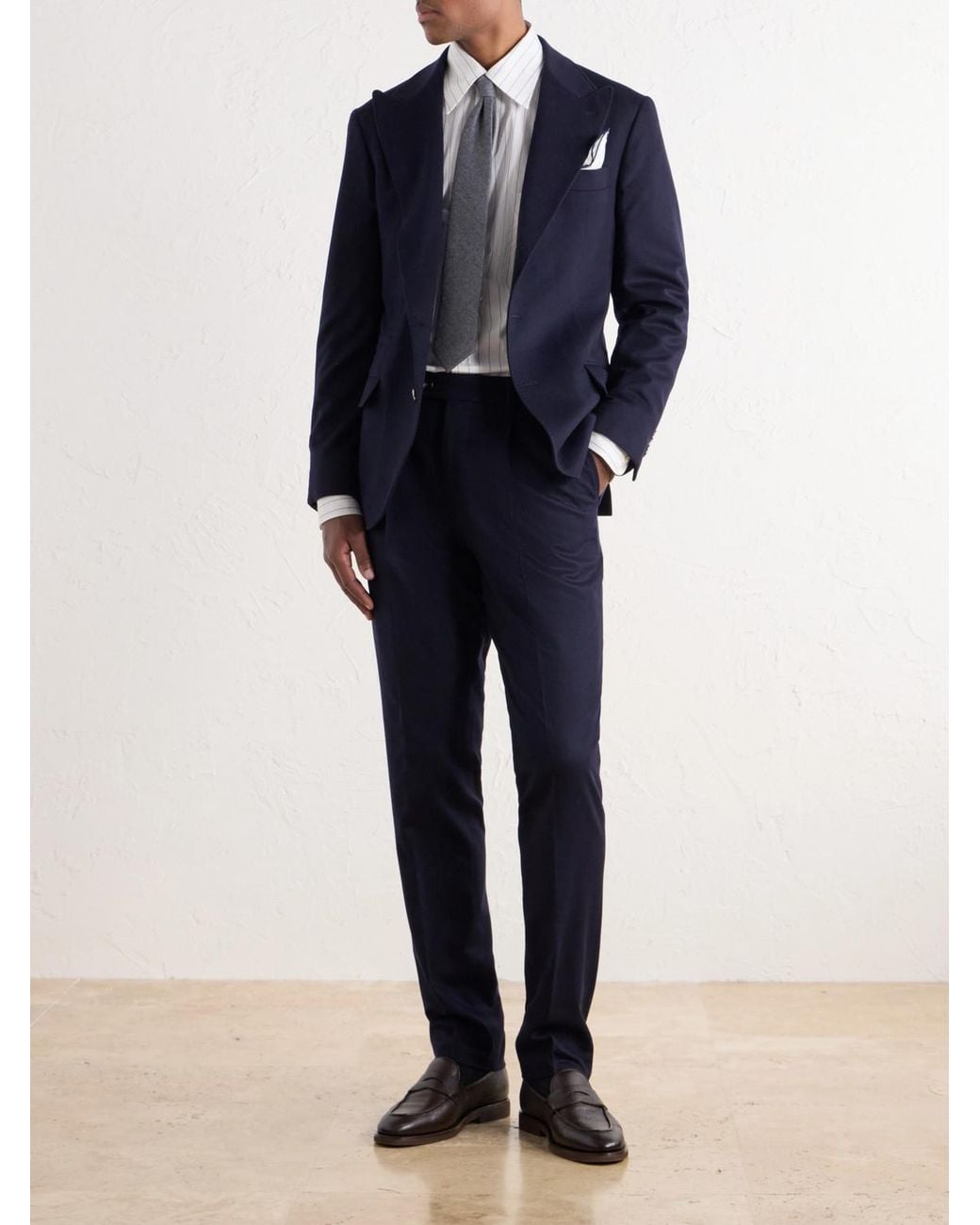 Brunello Cucinelli Blue Straight-Leg Pleated Wool-Flannel Suit Trousers for men
