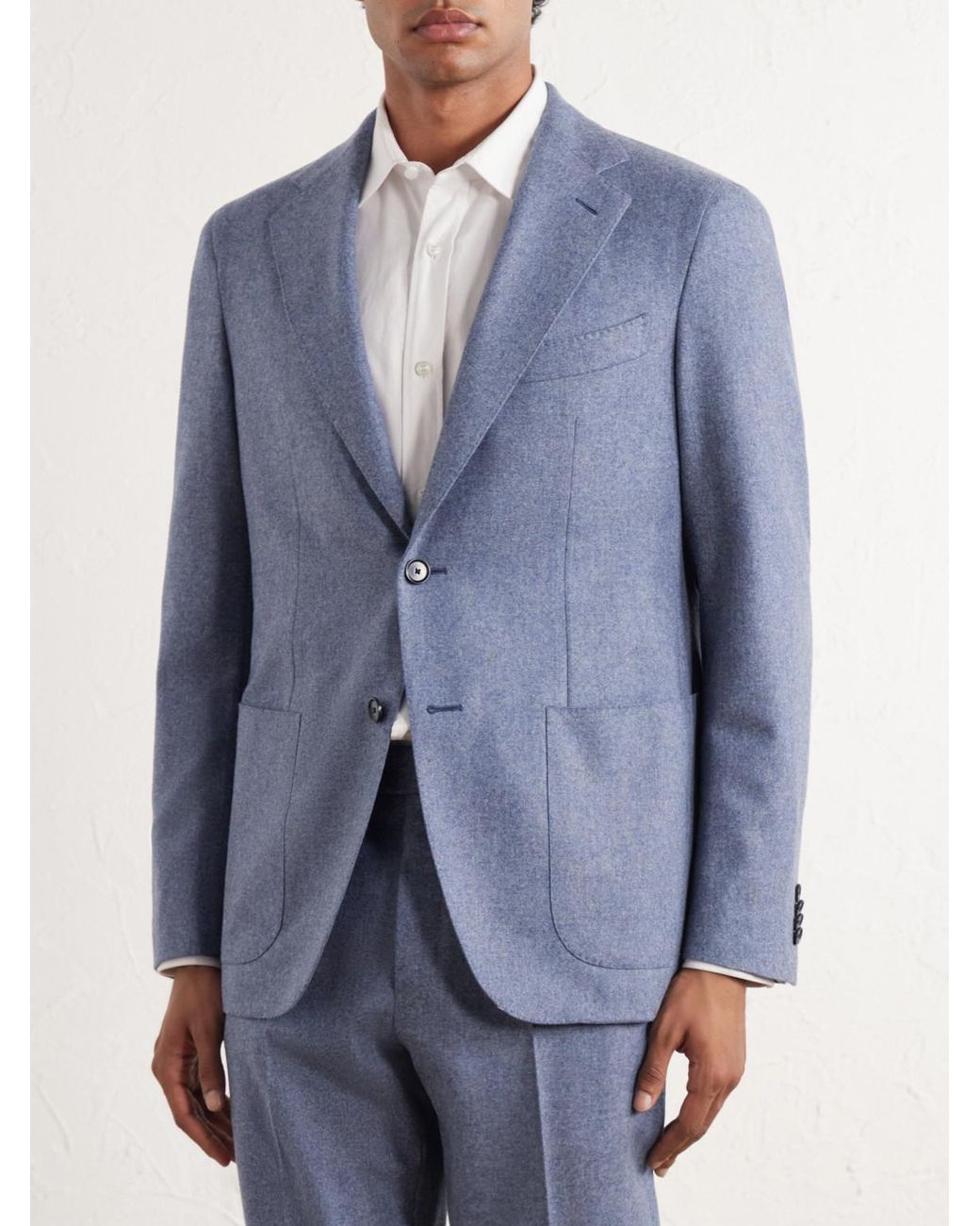 Caruso Blue Wool And Cashmere-Blend Flannel Suit Jacket for men