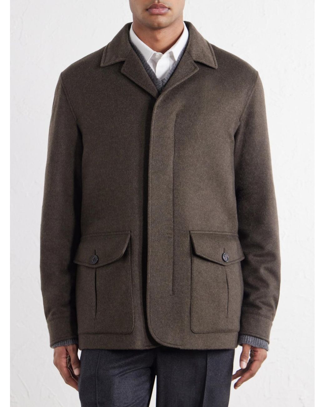 Zegna Brown Oasi Herringbone Cashmere Coat for men