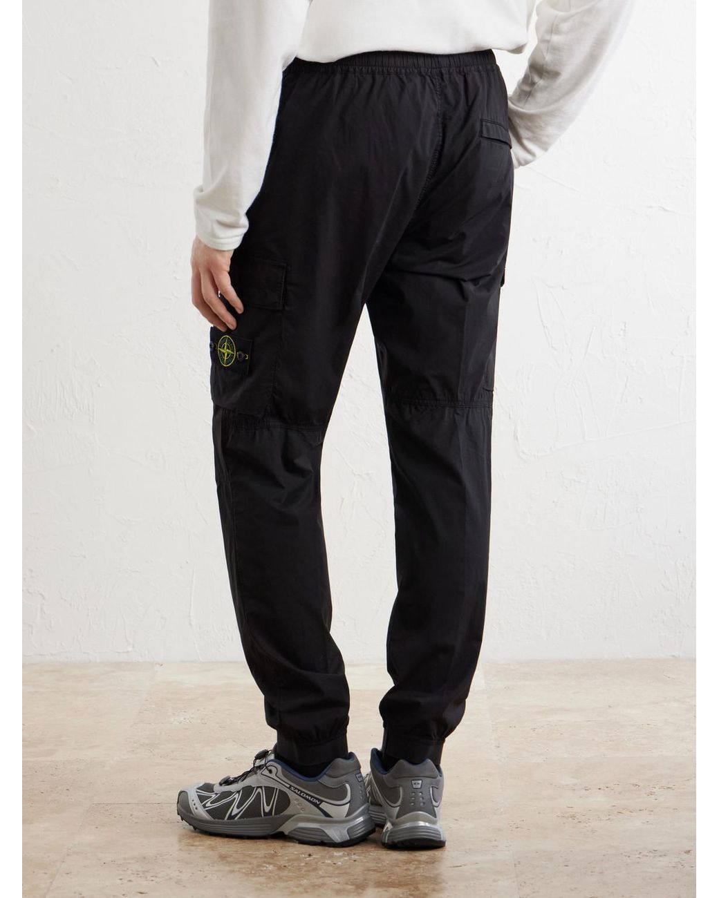 Stone Island Black Tapered Stretch Cotton-Blend Cargo Trousers for men