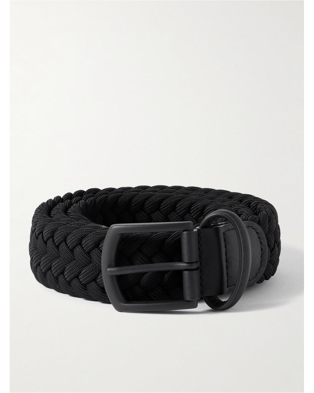 Andersons Black 3.5Cm Leather-Trimmed Woven Elastic Belt for men