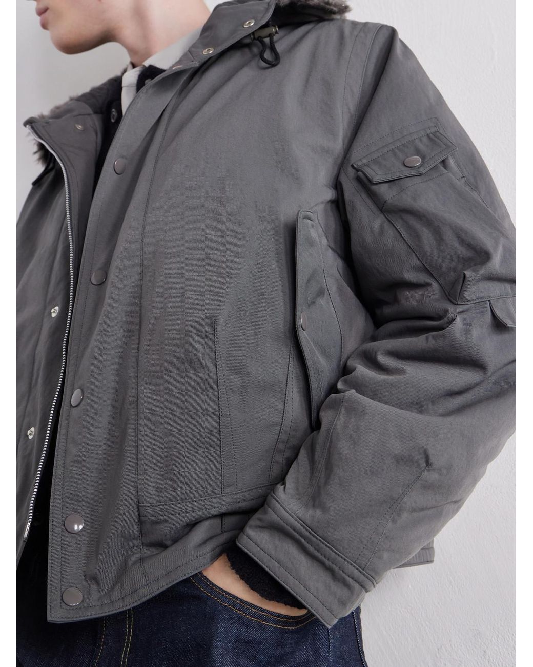 Our Legacy Gray Orbit Hooded Twill Bomber Jacket for men