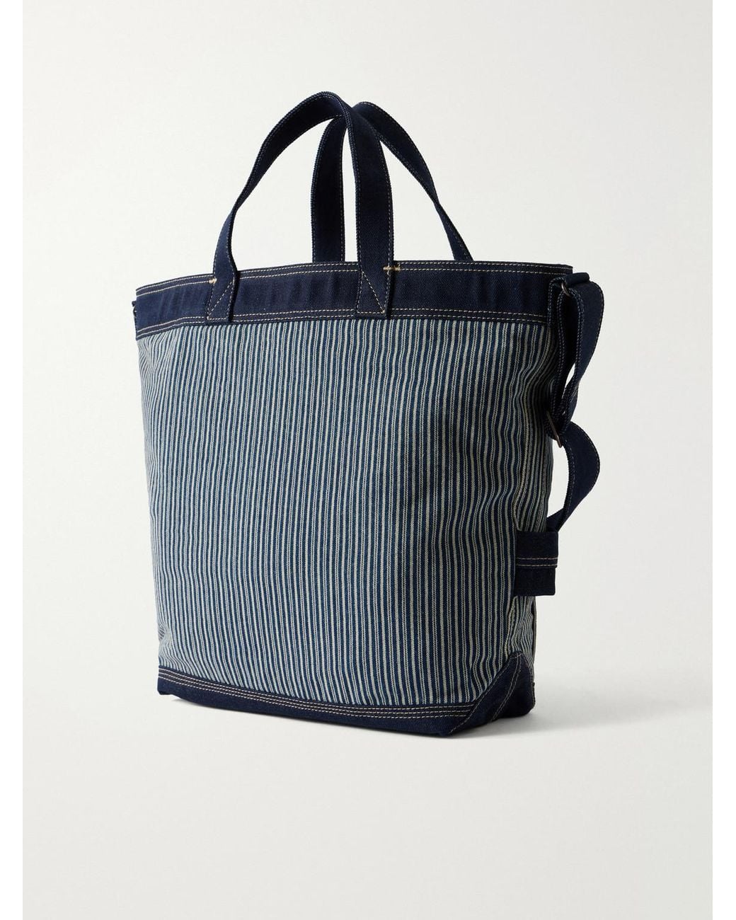 RRL Blue Striped Denim-Trimmed Cotton-Twill Tote Bag for men