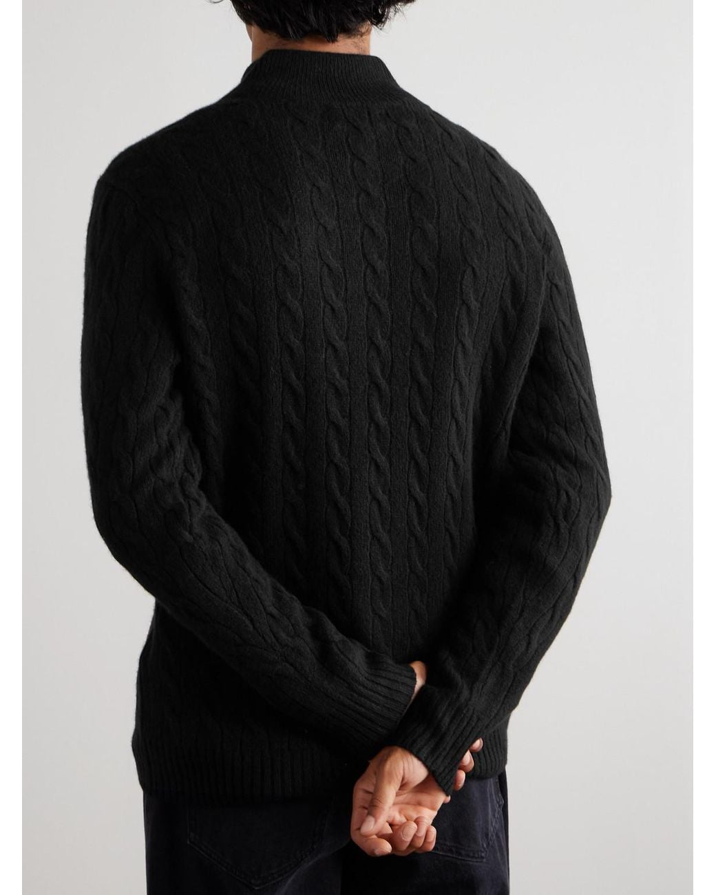 Polo Ralph Lauren Black Logo-embroidered Cable-knit Wool And Cashmere-blend Half-zip Sweater for men