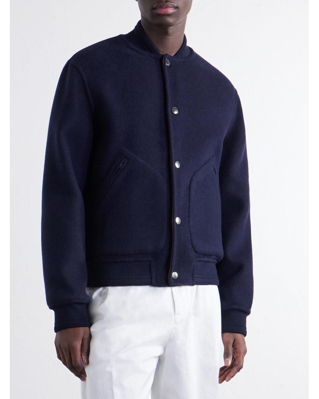 Canali Blue Reversible Cashmere And Silk-Blend Felt Bomber Jacket for men