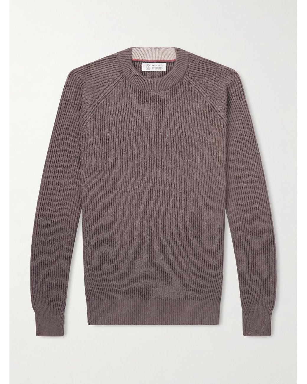 Brunello Cucinelli Brown Ribbed Cotton Sweater for men