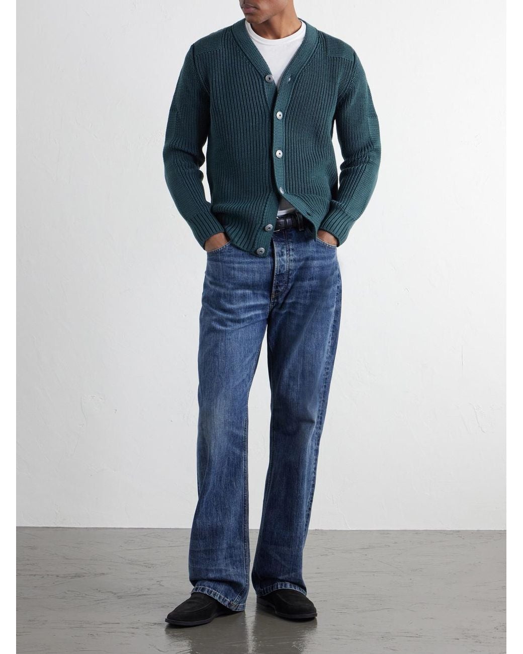 S.N.S Herning Blue Robust Ribbed Merino Wool Cardigan for men