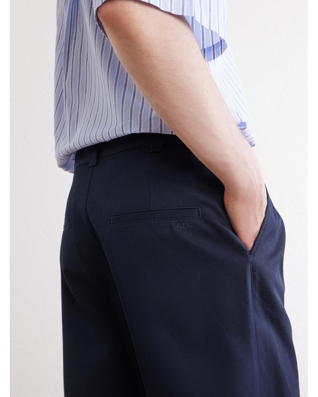 A.P.C. Blue Ricky Straight-Leg Pleated Organic Cotton Trousers for men