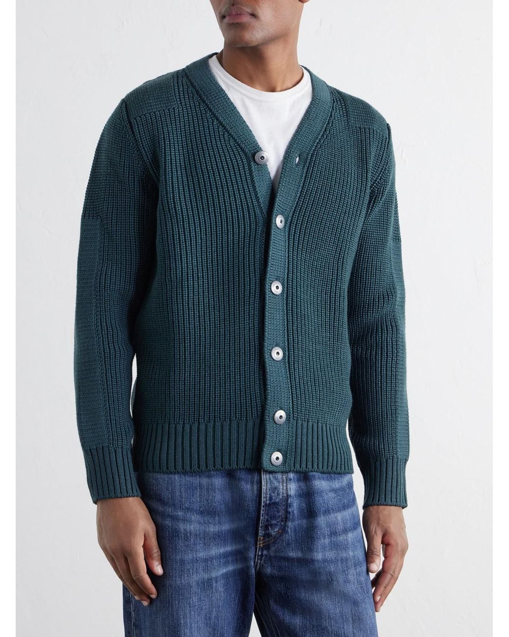 S.N.S Herning Blue Robust Ribbed Merino Wool Cardigan for men