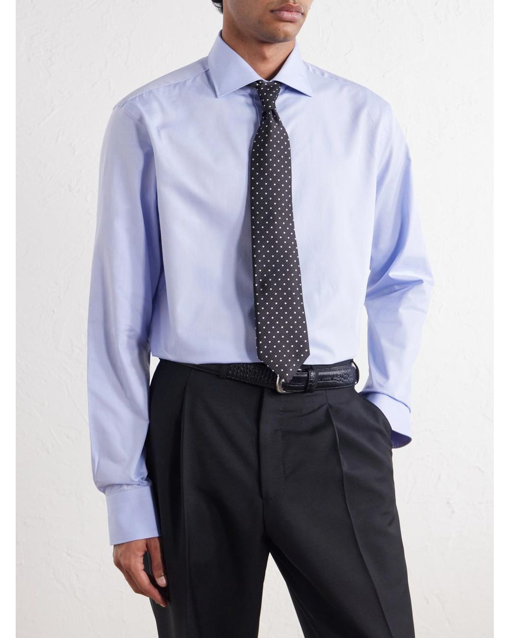 Canali Blue Impeccabile Cutaway-Collar Cotton-Poplin Shirt for men