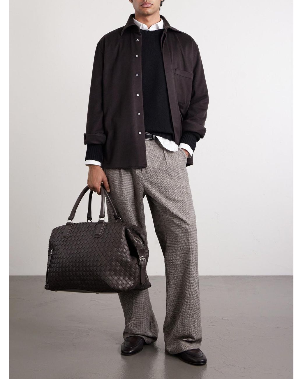 Officine Creative Black Armor/019 Woven Leather Weekend Bag for men