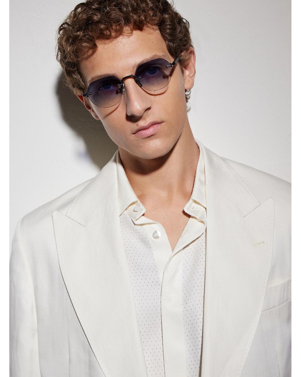sato Blue Terebellum I Rimless Round-Frame Titanium Sunglasses for men