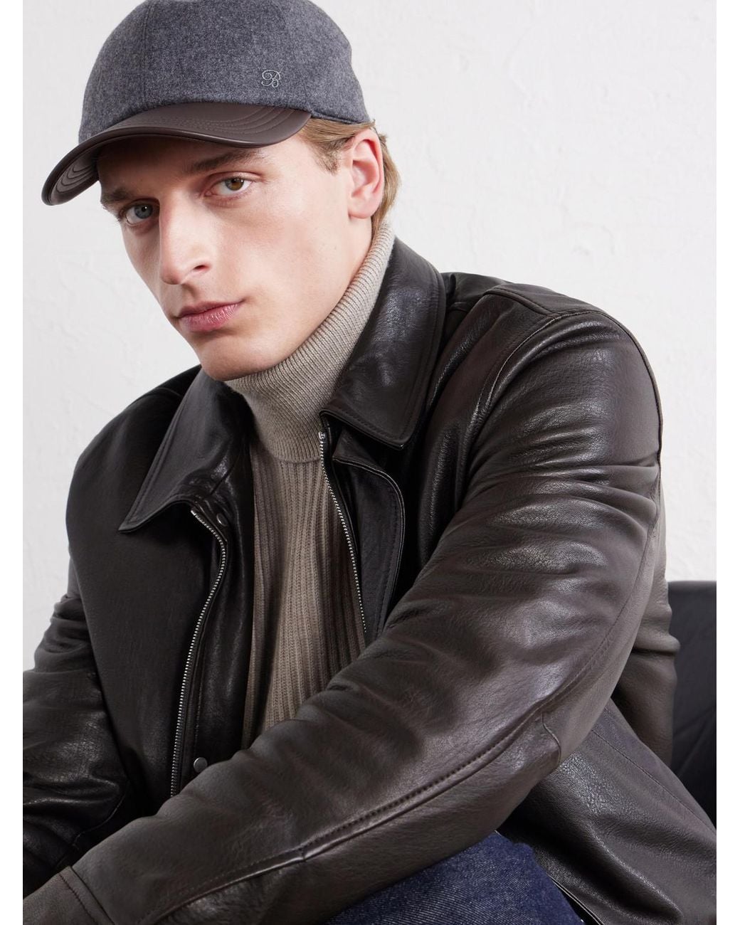 Berluti Gray Leather-Trimmed Cashmere-Blend Hat for men