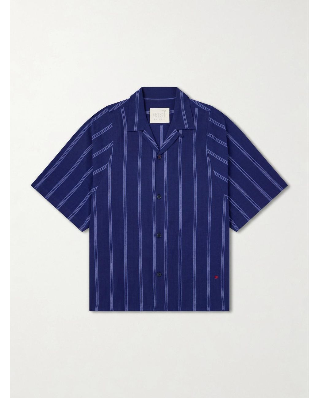 Kardo Blue Yusuke Camp-Collar Striped Cotton Shirt for men