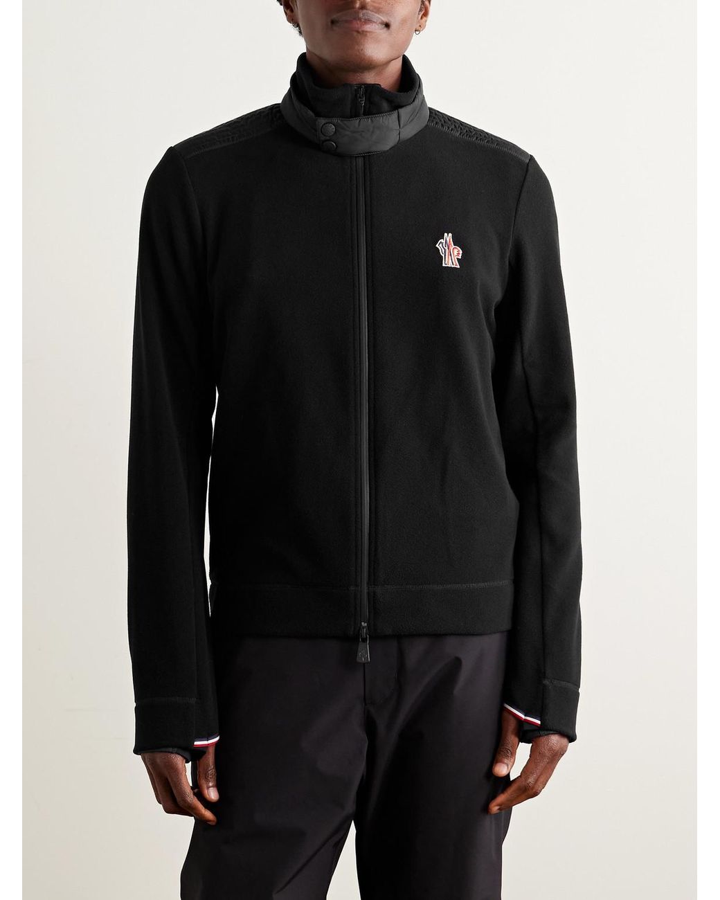 Moncler Black Logo-Appliquéd Shell-Trimmed Fleece Jacket for men