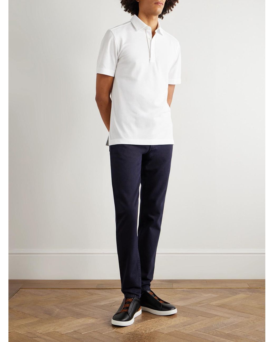 Zegna Blue Roccia Straight-leg Cotton Trousers for men