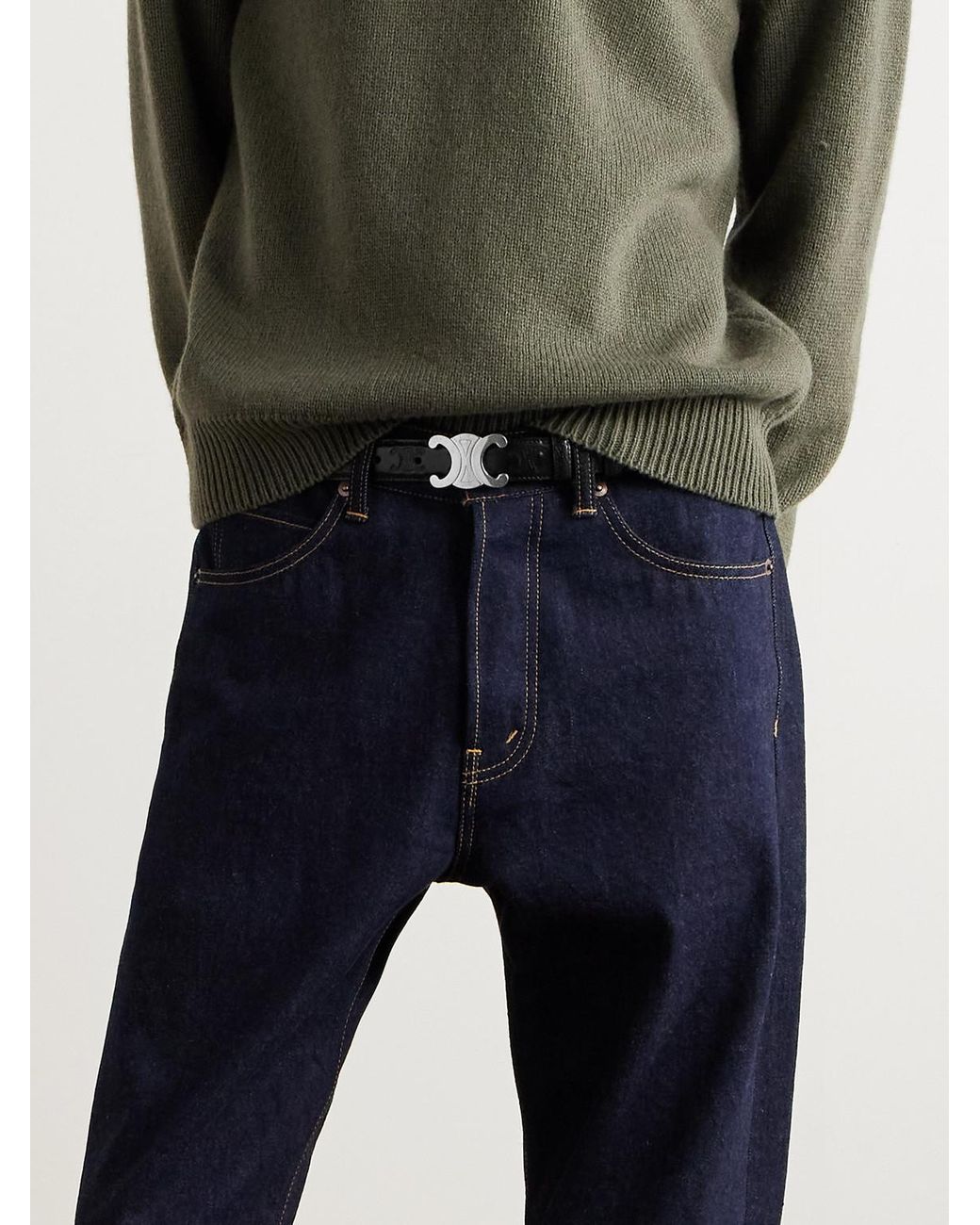 2.5Cm Triomphe Logo-Debossed Leather Belt di Céline in Black da Uomo