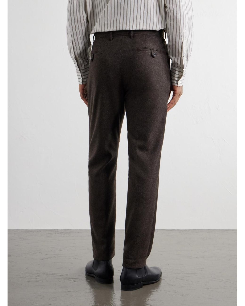 Slowear Gray Tapered Pleated Wool-Blend Flannel Trousers for men