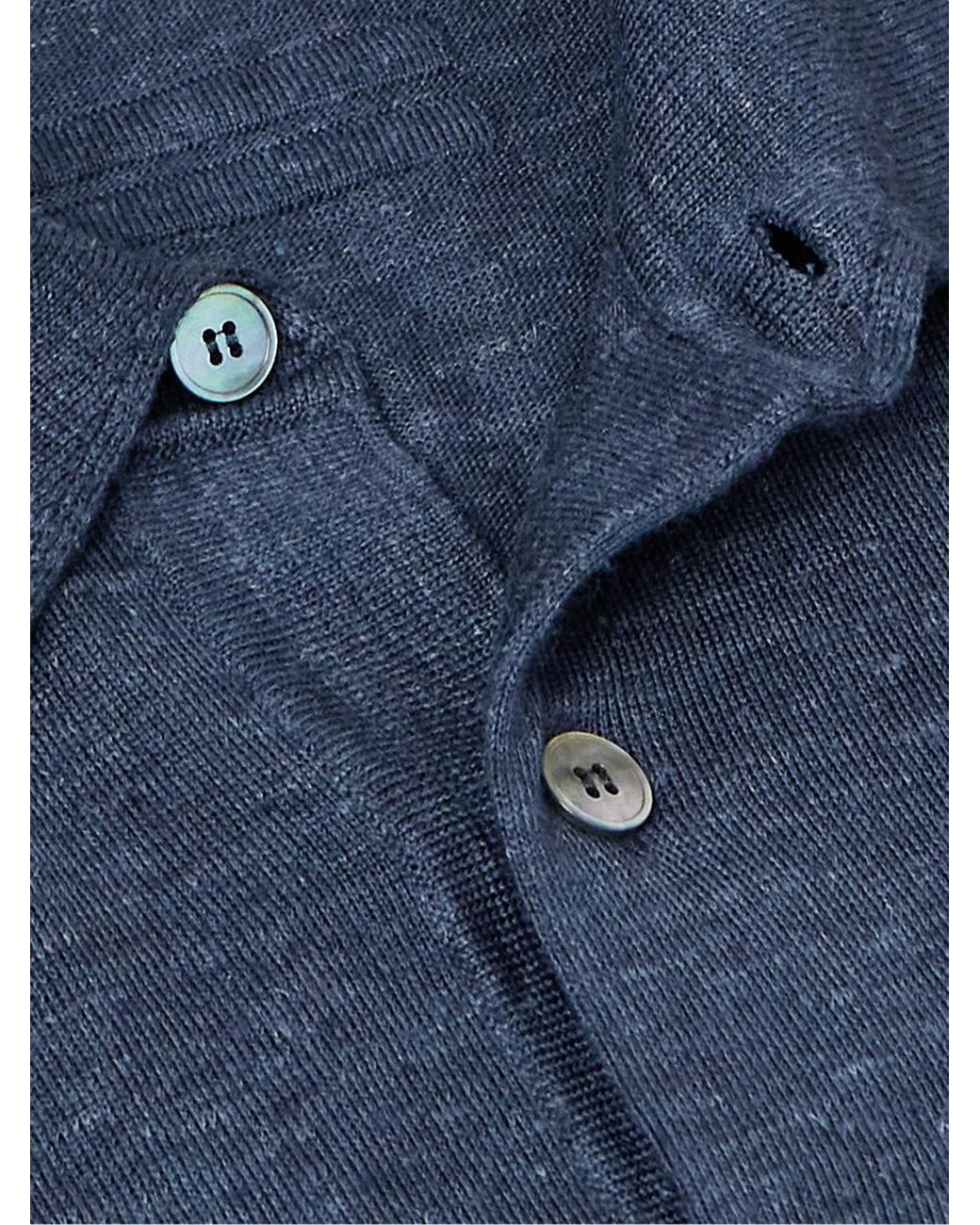 Zegna Blue Silk, Cashmere And Linen-Blend Polo Shirt for men