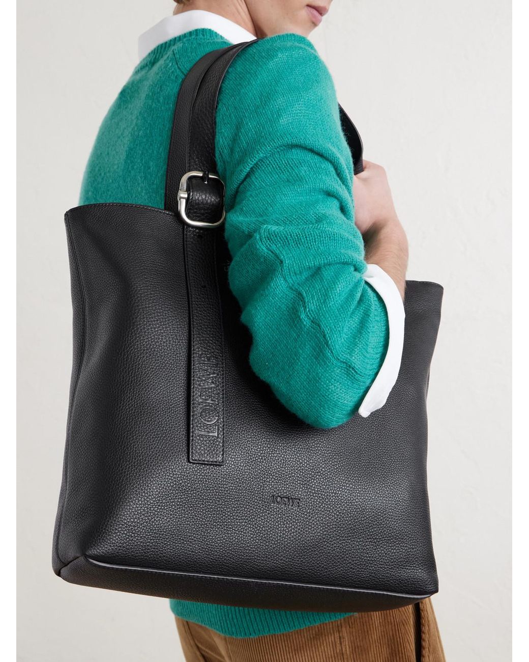 Loop Logo-Debossed Full-Grain Leather Tote Bag di Loewe in Black da Uomo