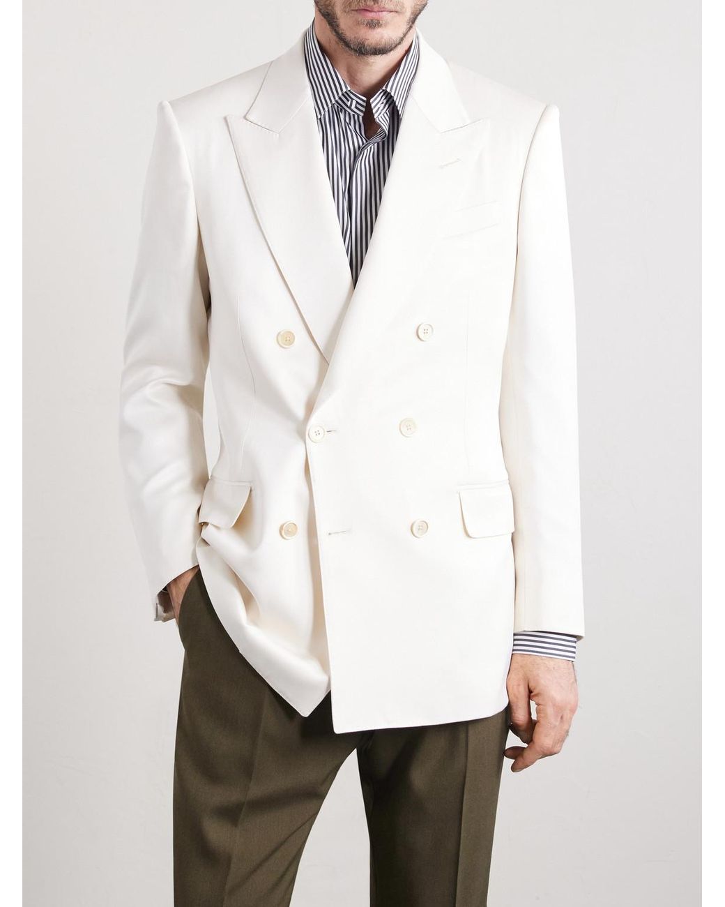 Tom Ford Natural Double-breasted Silk-gabardine Blazer for men